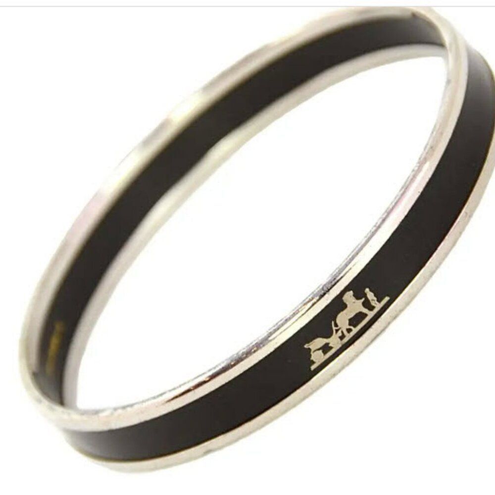Hermes Black Enamel Caleche Horse and Carriage Bangle Bracelet